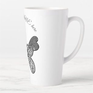 Caneca De Café Latte Intrincado Mandala Boho Borboleta Preto e Branco A
