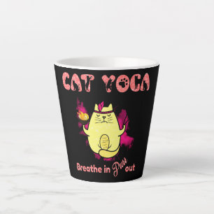 Caneca De Café Latte Ioga Gato Bonita - "Respire, Purga Out"