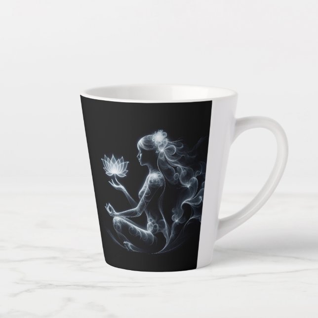 Caneca De Café Latte Ioga Instrutor Lotus Meditação Pose Brilhante (Direita)