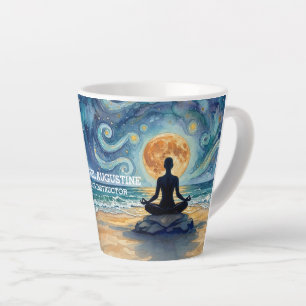 Caneca De Café Latte Ioga Meditação Estrela Noite Céu Lua Oceano Praia