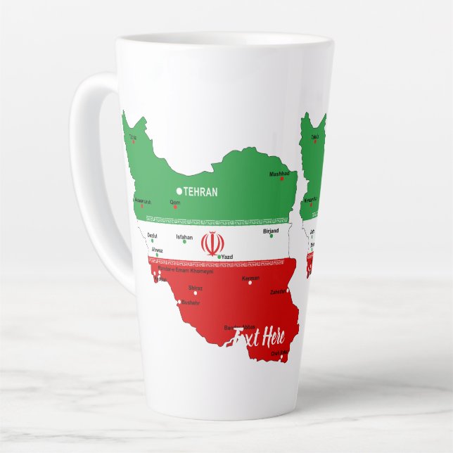 Caneca De Café Latte Iran Map with Flag and Emblem (Ângulo esquerdo)