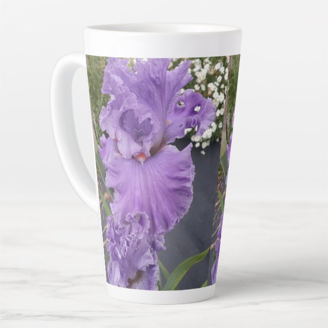 Caneca De Café Latte Iris Irrissa Lavanda Floral Flor Roxo (Ângulo esquerdo)