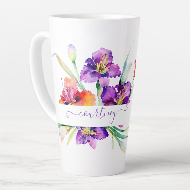 Caneca De Café Latte Íris personalizada em aquarela roxa (Ângulo esquerdo)