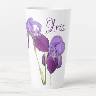 Caneca De Café Latte Iris personalizável, nome de garota, flores roxas 