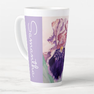 Caneca De Café Latte Íris Pintada à Mão Flor Floral Aquarela