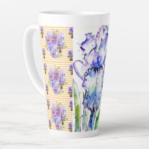 Caneca De Café Latte Íris Pintada à Mão Flores Floral Aquarela