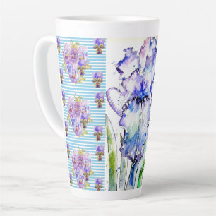 Caneca De Café Latte Íris Pintada à Mão Flores Floral Aquarela