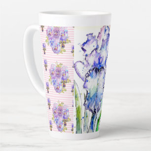 Caneca De Café Latte Íris Pintada à Mão Flores Floral Aquarela