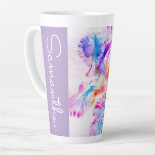Caneca De Café Latte Íris Pintada à Mão Flores Floral Aquarela
