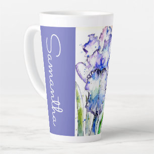 Caneca De Café Latte Íris Pintada à Mão Flores Floral Aquarela
