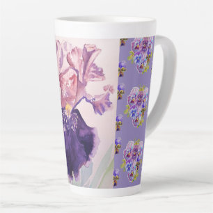 Caneca De Café Latte Íris Púrpura Pintada Mão - Iris - Irises floreal