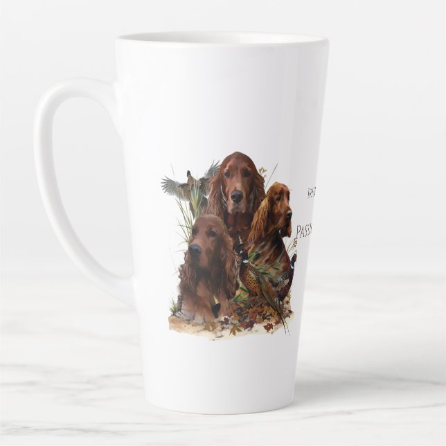 Caneca De Café Latte Irish Setters com Faasants - Caça à Paixão (Esquerda)