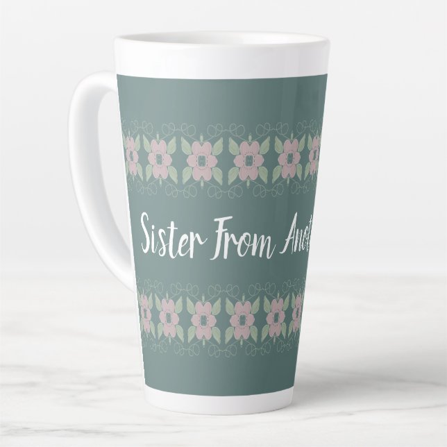 Caneca De Café Latte Irmã De Outra Cama De Teal Mãe (Ângulo esquerdo)