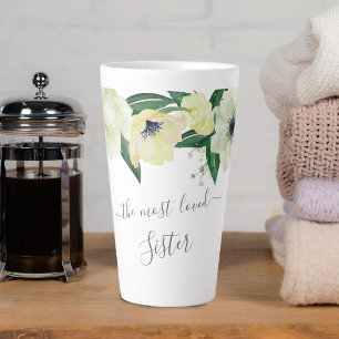 Caneca De Café Latte Irmã Mais Amada Rosas Selvagens & Letra Elegante