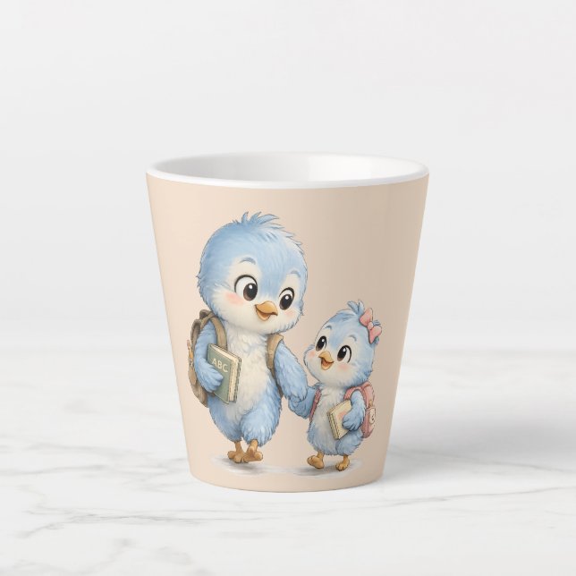 Caneca de Café Latte Irmão e Irmã Passarinho Azul  (Frente)