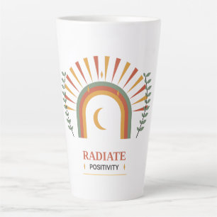 Caneca De Café Latte Irradie Positividade Boho Celestial Sol Lua Botâni