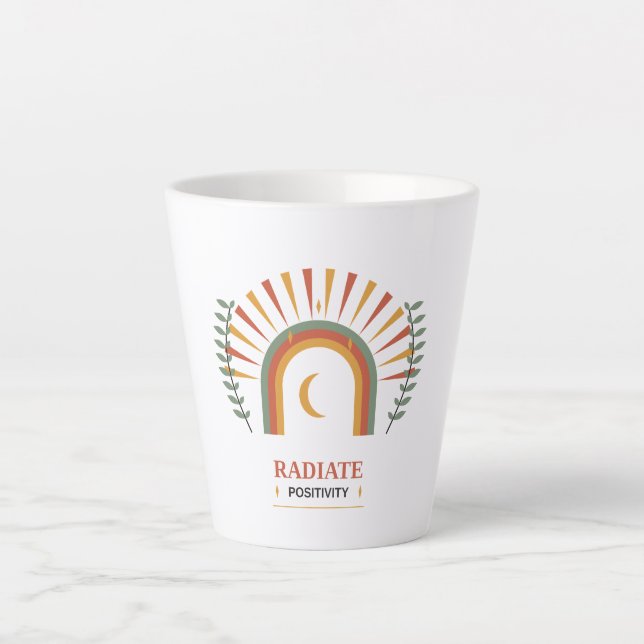 Caneca De Café Latte Irradie Positividade Boho Celestial Sol Lua Botâni (Frente)
