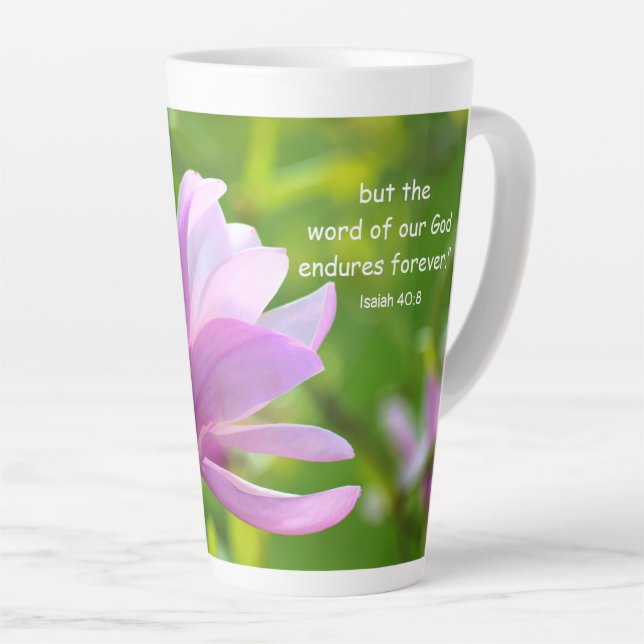 Caneca De Café Latte Isaiah 40:8 Latte Mug (Ângulo direito)