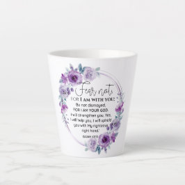 Caneca De Café Latte Isaiah 41:10 Medo não Escritura Floral Roxa