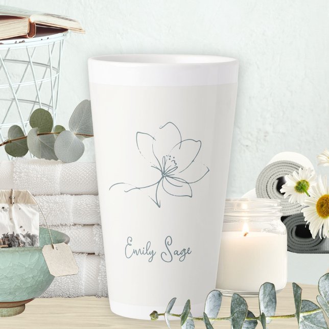 Caneca De Café Latte Ivory Zen Yoga Floral Line Art Coastal Blue (Ivory Zen Yoga Floral Line Art Coastal Blue Latte Mug ©Susanne Sachers - Sunny Wanderlust 🌞✈️)