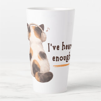 Caneca De Café Latte "Já ouvi o suficiente" Gato Usando Fone de Ouvido