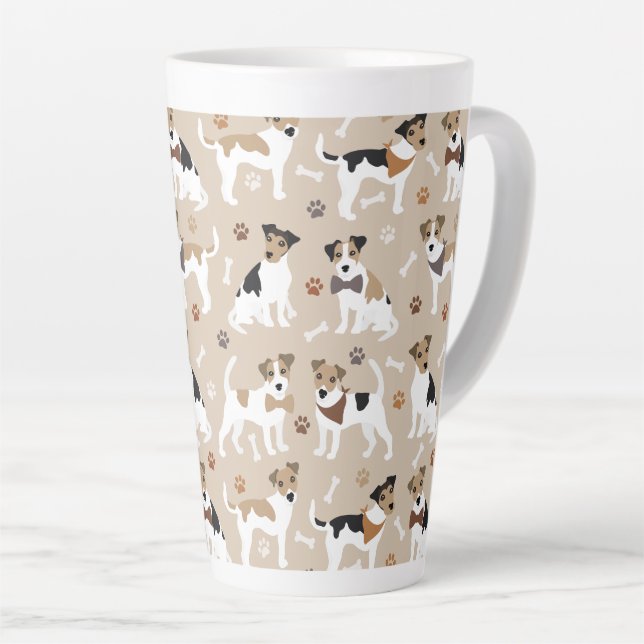 Caneca De Café Latte Jack Russell Terrier Paws e Ossos (Ângulo direito)