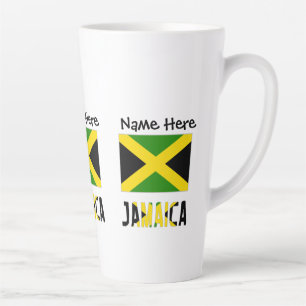 Caneca De Café Latte Jamaica e Bandeira Jamaicana com o Seu Nome