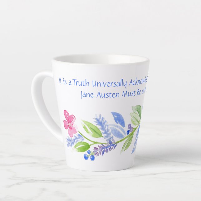 Caneca De Café Latte Jane Austen Motto Floral Mug (Ângulo esquerdo)