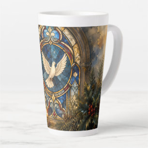 Caneca De Café Latte Janela de Natal de Pombo de Vidro Colorido