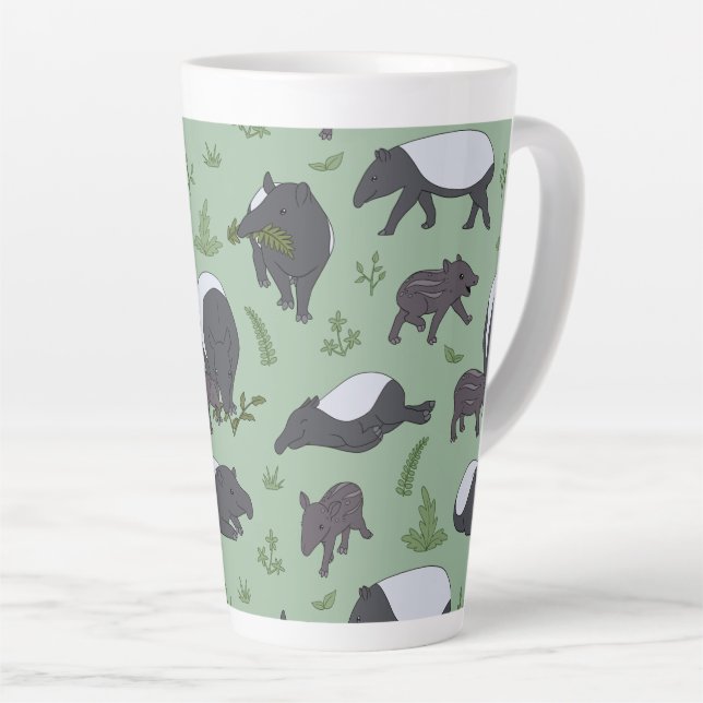 Caneca De Café Latte Janto da família Tapir em Verde (Ângulo direito)