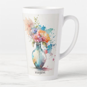 Caneca De Café Latte Jar of Pink Burgundy Flowers #12