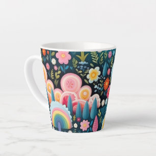 Caneca De Café Latte Jardim Caprichoso do Arco-íris Padrão de Fantasia
