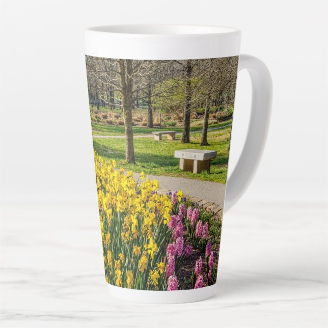 Caneca De Café Latte Jardim da Flor da primavera (Ângulo direito)