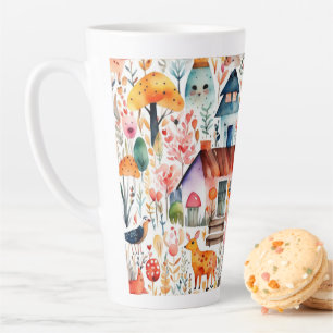 Caneca De Café Latte Jardim de algodão, animais de campo floral