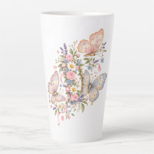 Caneca De Café Latte Jardim de Aniversário Borboleta Pastel