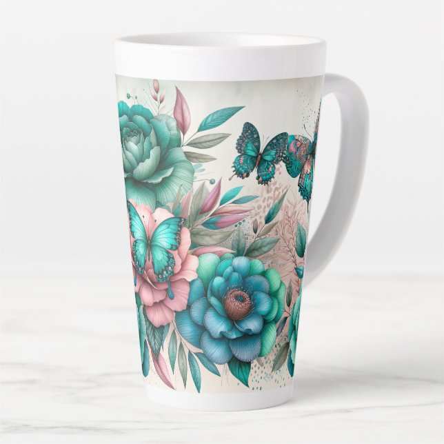 Caneca De Café Latte Jardim de Borboletas (Ângulo direito)