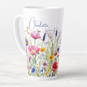 Caneca De Café Latte Jardim de Flores Silvestres Colorido Presente de N