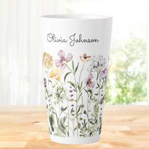 Caneca De Café Latte Jardim de Flores Silvestres com Nome Personalizado