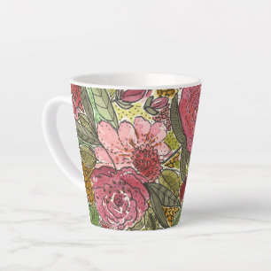 Caneca De Café Latte Jardim de Primavera Floral Cor de Água Rosa Bonit