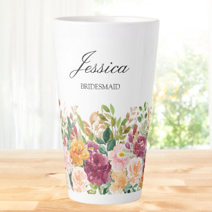 Caneca De Café Latte Jardim de Rosas em Aquarela com Monograma Elegante