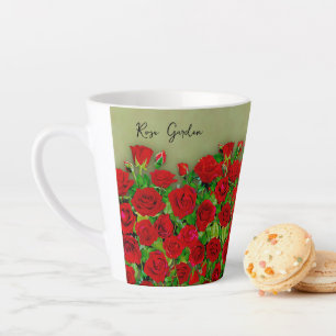 Caneca De Café Latte Jardim de Rosas Vermelhas Vibrantes Padrão Floral