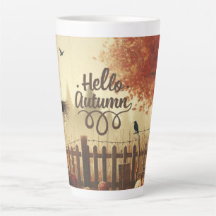 Caneca De Café Latte Jardim do outono e espantalho