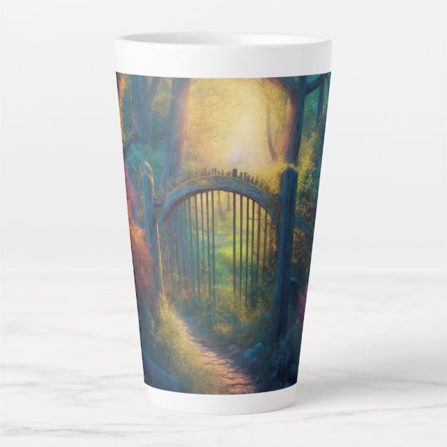 Caneca De Café Latte Jardim Florestal Encantado | Arte Digital (Frente)