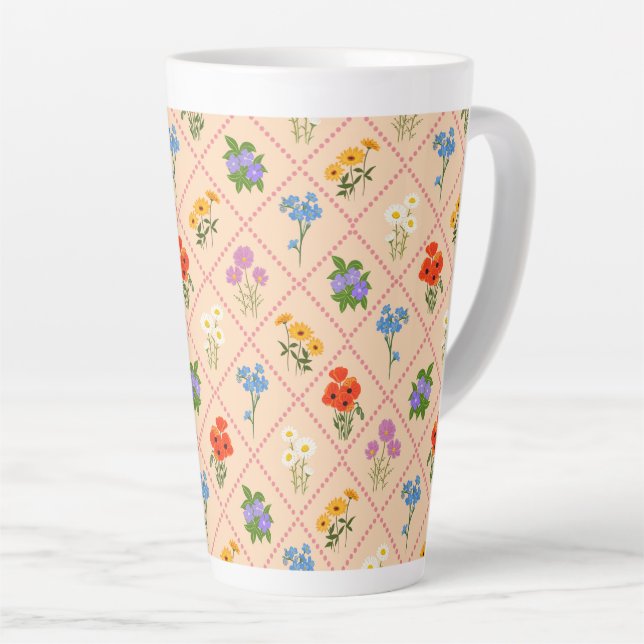 Caneca De Café Latte Jardim Harlequim de Flores Silvestres (Ângulo direito)