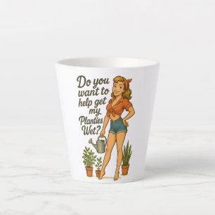 Caneca De Café Latte Jardineira Pin-Up Atrevida Design de Punho de Plan