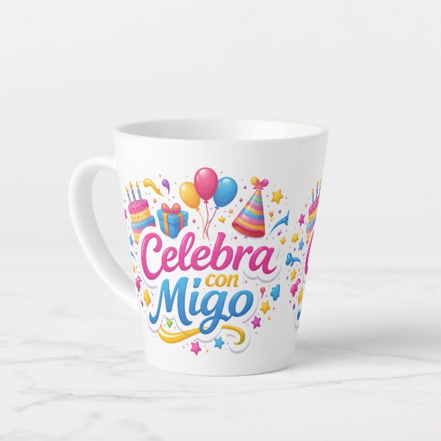 Caneca De Café Latte Jarra Personalizada “Celebra Conmigo” | Ideal para (Ângulo esquerdo)