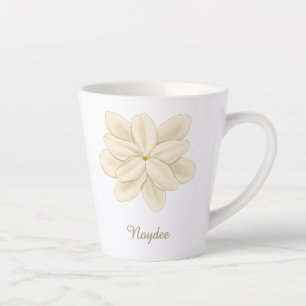Caneca De Café Latte Jasmine Flor Branca Nome Elegante