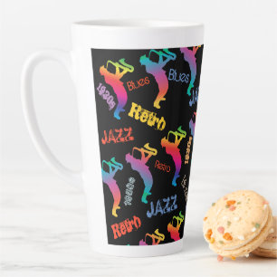 Caneca De Café Latte Jazz Musicians Retro Music POP ART Rainbow