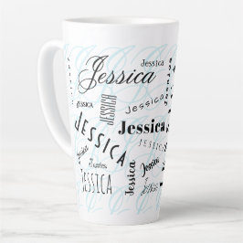 Caneca De Café Latte Jessica Custom Name Black White Blue