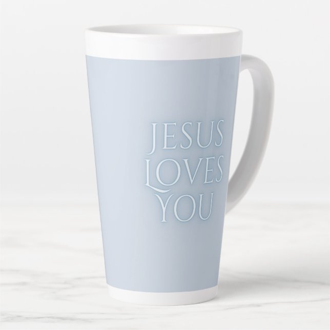 Caneca De Café Latte Jesus ama Design da tipografia cristã (Ângulo direito)